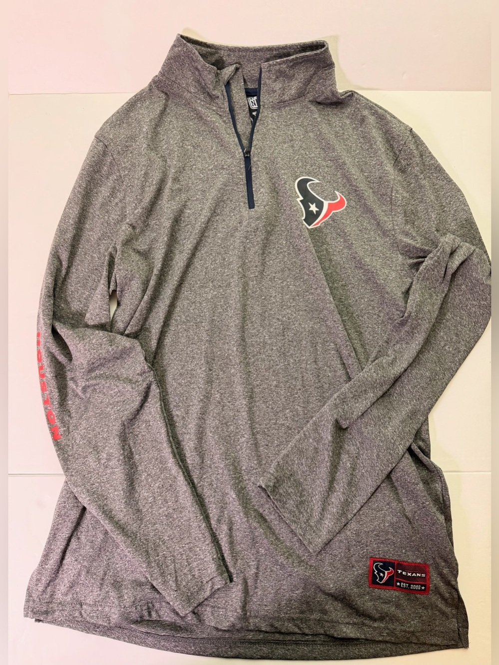 NFL Men's Heather Gray Houston Texans Quarter-Zip Pullover Performance Wear